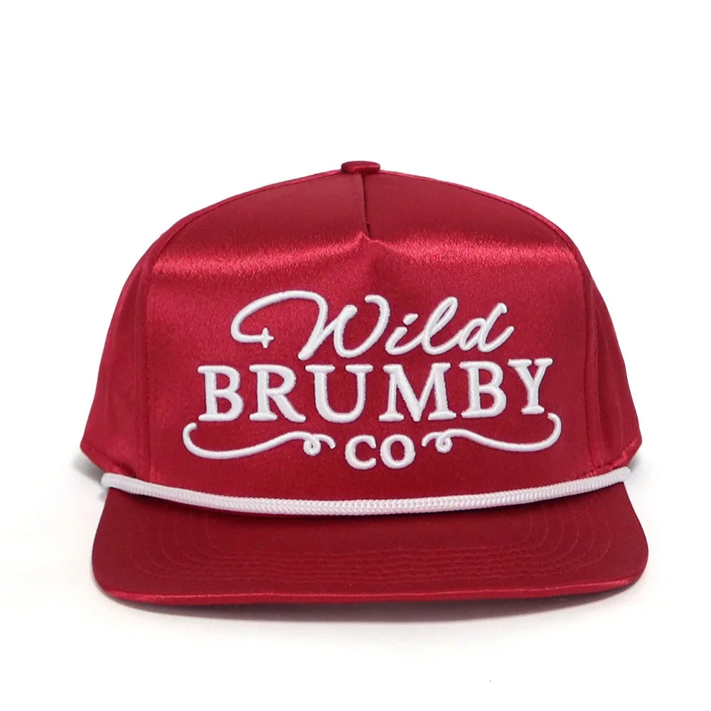 Red cap with 'Wild Brumby Co' text on a white background