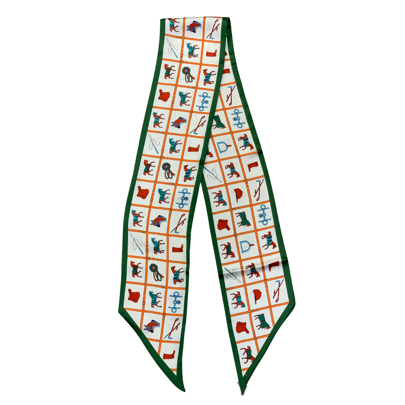 Designer Two Way Silky Scarf. Scarf with colorful geometric pattern on a white background