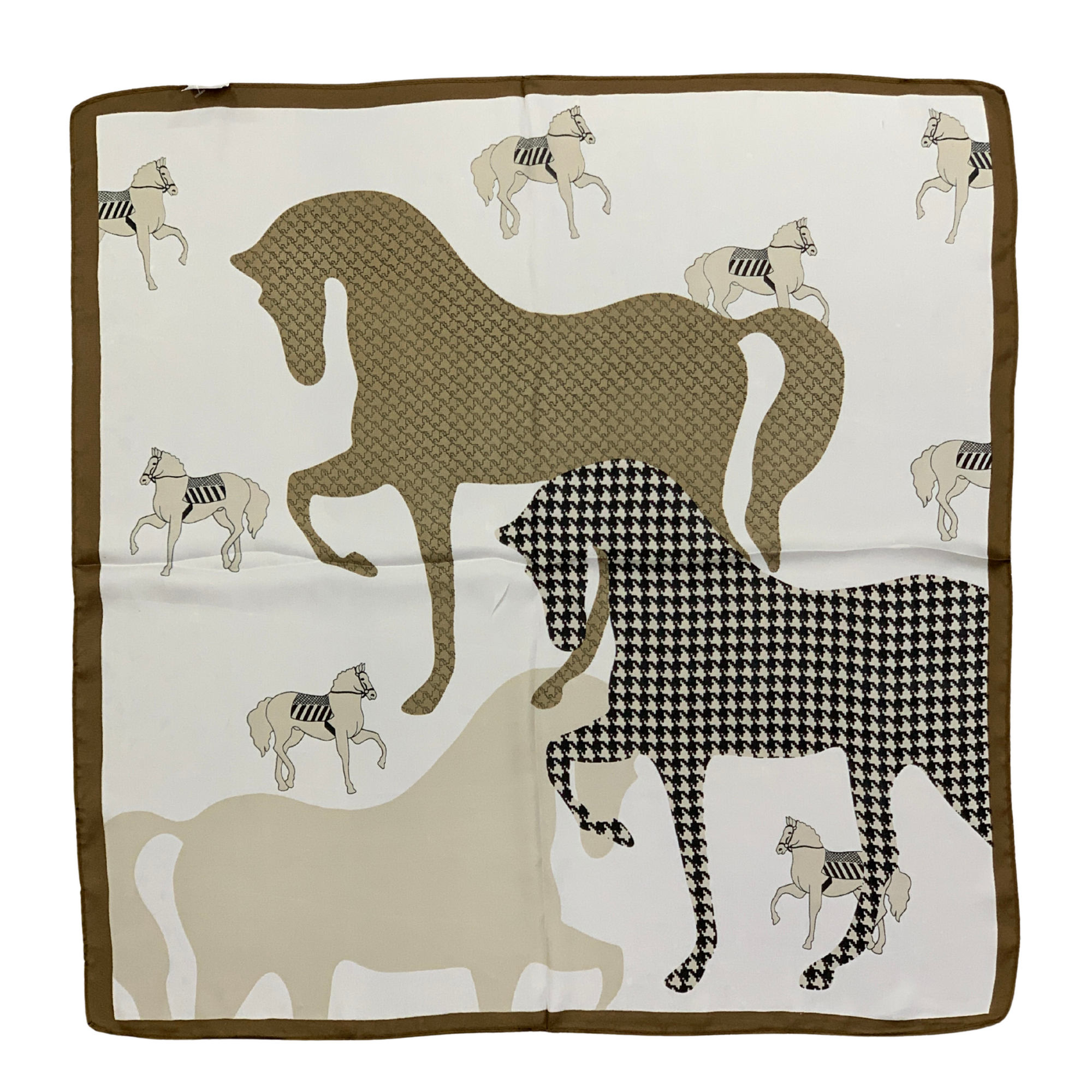 Houndstooth Horse Square Silk Scarf