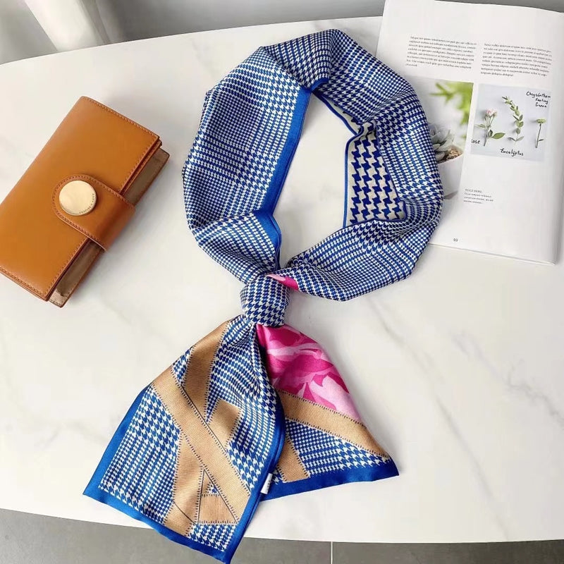 Blue Houndstooth  Designer Two Way Silky Scarf
