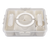 Pizzazz Rectangular 7 Comaprtment Grazing Box w/ Carry Handles & Food Picks. Clear plastic container with a white circular object inside on a white background