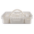 Pizzazz Rectangular 7 Comaprtment Grazing Box w/ Carry Handles & Food Picks. Clear plastic storage box with compartments and a handle on a white background