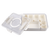 Pizzazz Rectangular 7 Comaprtment Grazing Box w/ Carry Handles & Food Picks. Clear plastic container with a white circular object inside on a white background