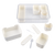 Pizzazz Rectangular 7 Comaprtment Grazing Box w/ Carry Handles & Food Picks. Set of white and clear plastic containers with compartments on a white background