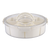 Pizzazz Round 9 Compartment Grazing Box w/ Carry Handles . Round plastic container with a clear lid on a white background