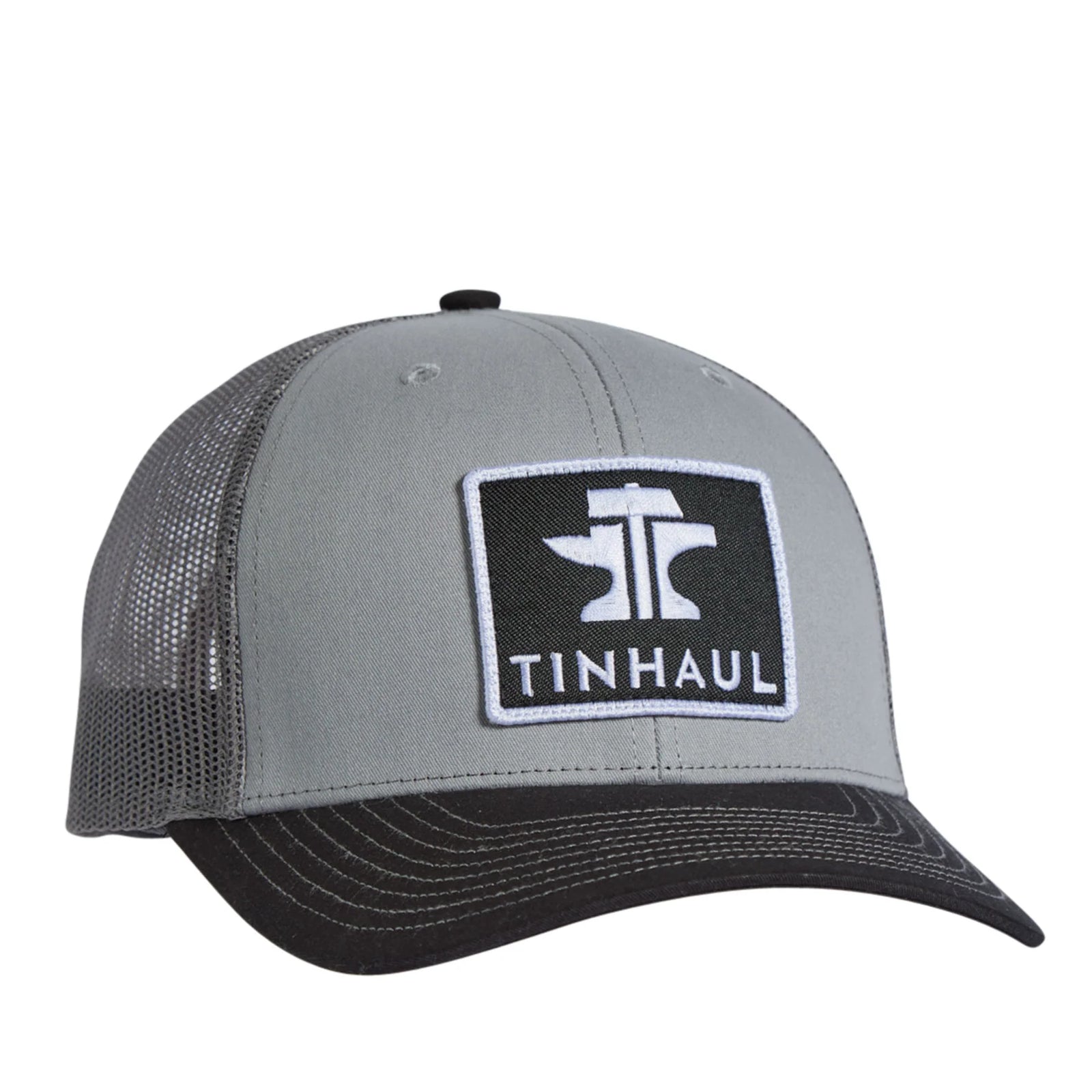 Gray and black cap with Tin haul logo on a white background