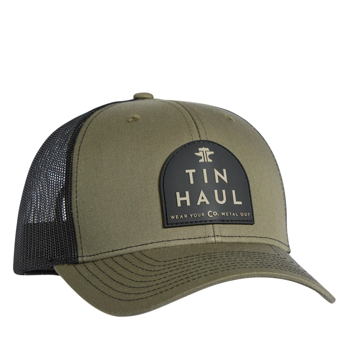 Green and black cap with Tin Haul logo on a white background