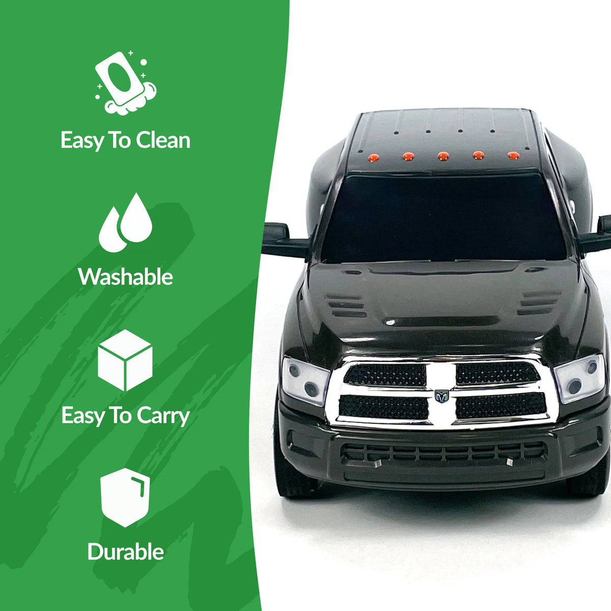 Big Country Toys Yellowstone Kaycee Dutton Truck. Black truck with features listed on a green background