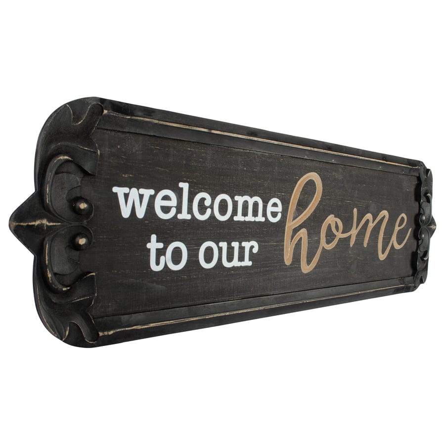 80cm Nero ‘Welcome to Our Home’ Carved Wall Art Want Giftware