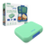 Bentgo Pop Lunch Box. Green lunch box with blue accents and packaging on a white background