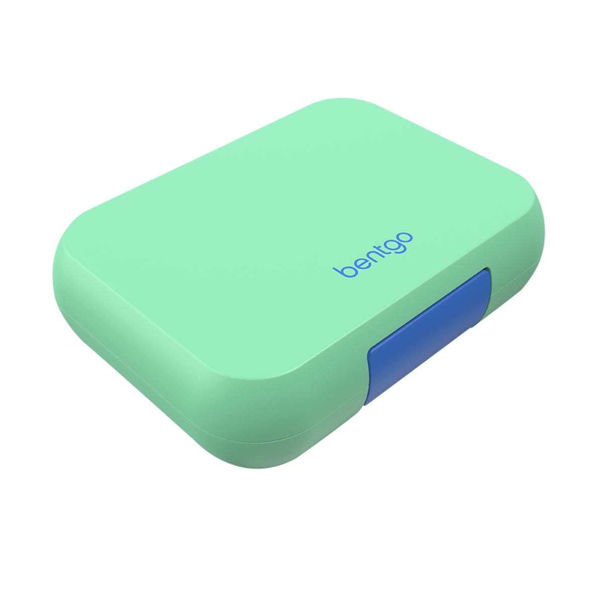 Bentgo Pop Lunch Box. Green rectangular container with blue accent and 'bento' branding on a white background