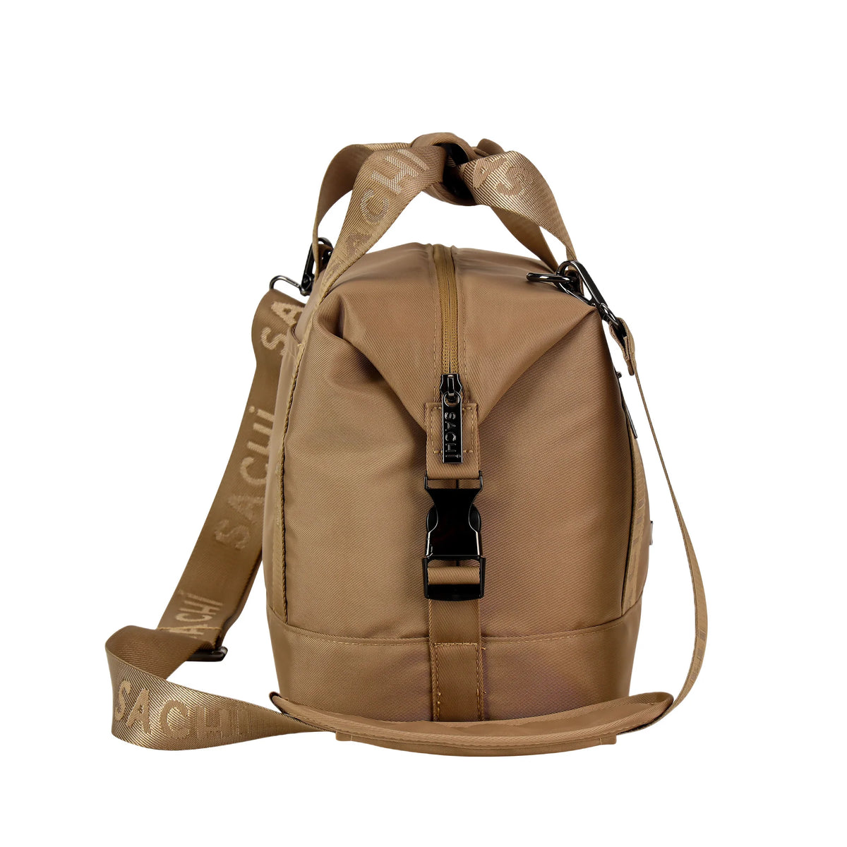 Sachi Insulated 'Versa' Adjustable Cooler Bag. Brown backpack with a strap on a white background