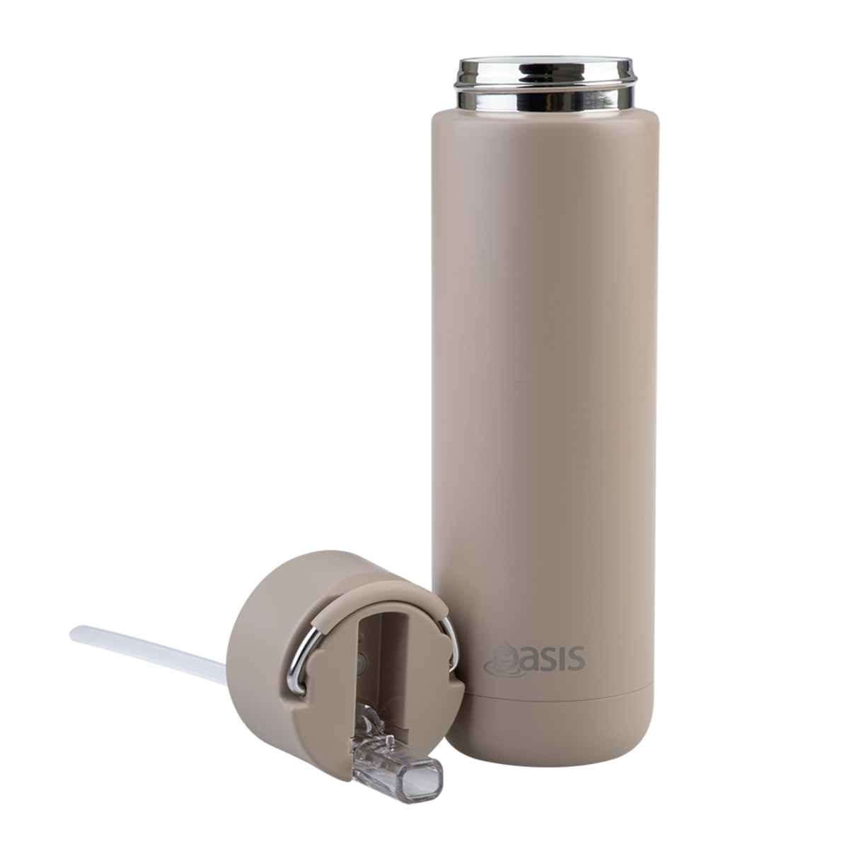 Oasis Ceramic Lines Stainless Steel Moda Drink Bottle- 700mL. Beige insulated bottle with a cap on a white background