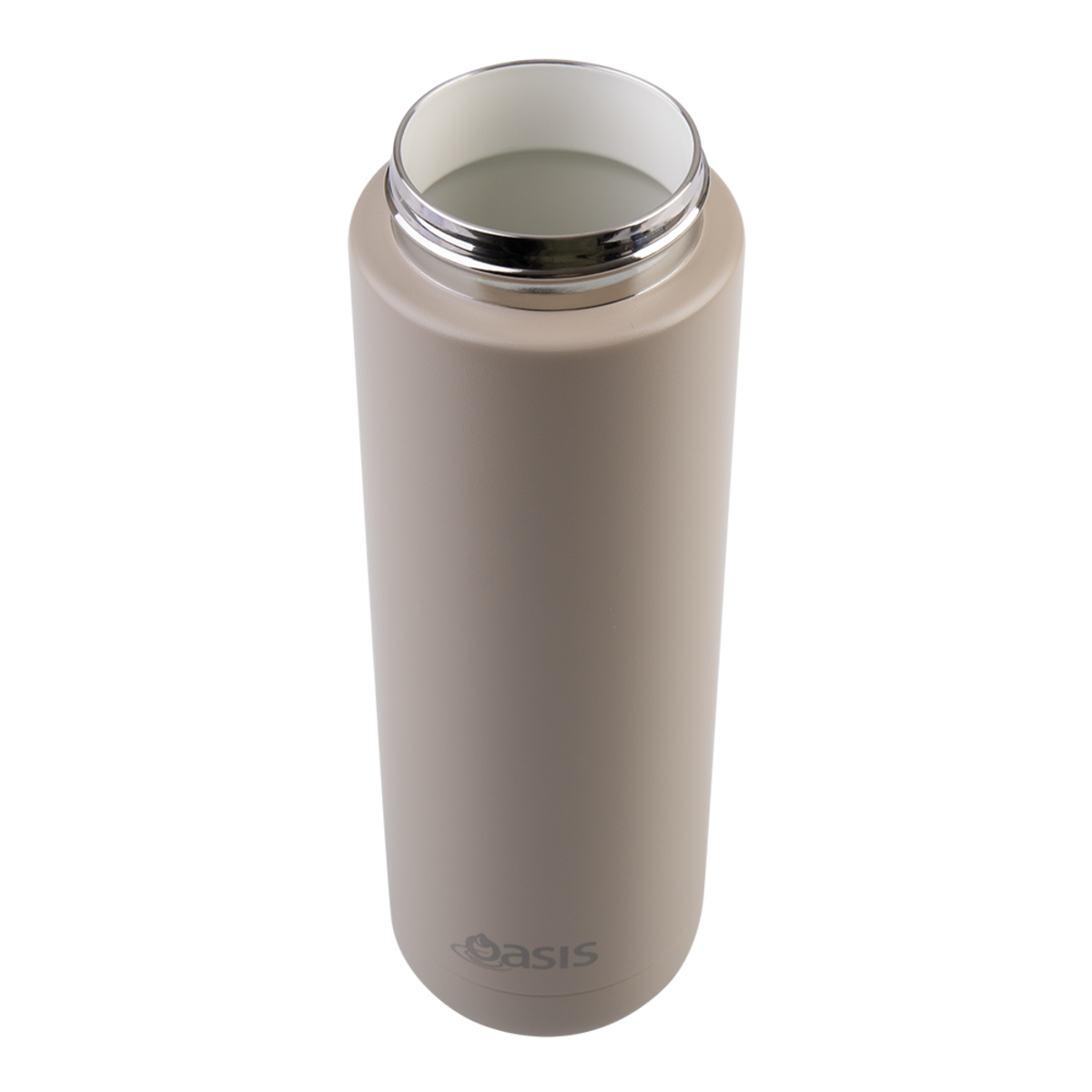Oasis Ceramic Lines Stainless Steel Moda Drink Bottle- 700mL. Beige insulated bottle with silver lid on a white background