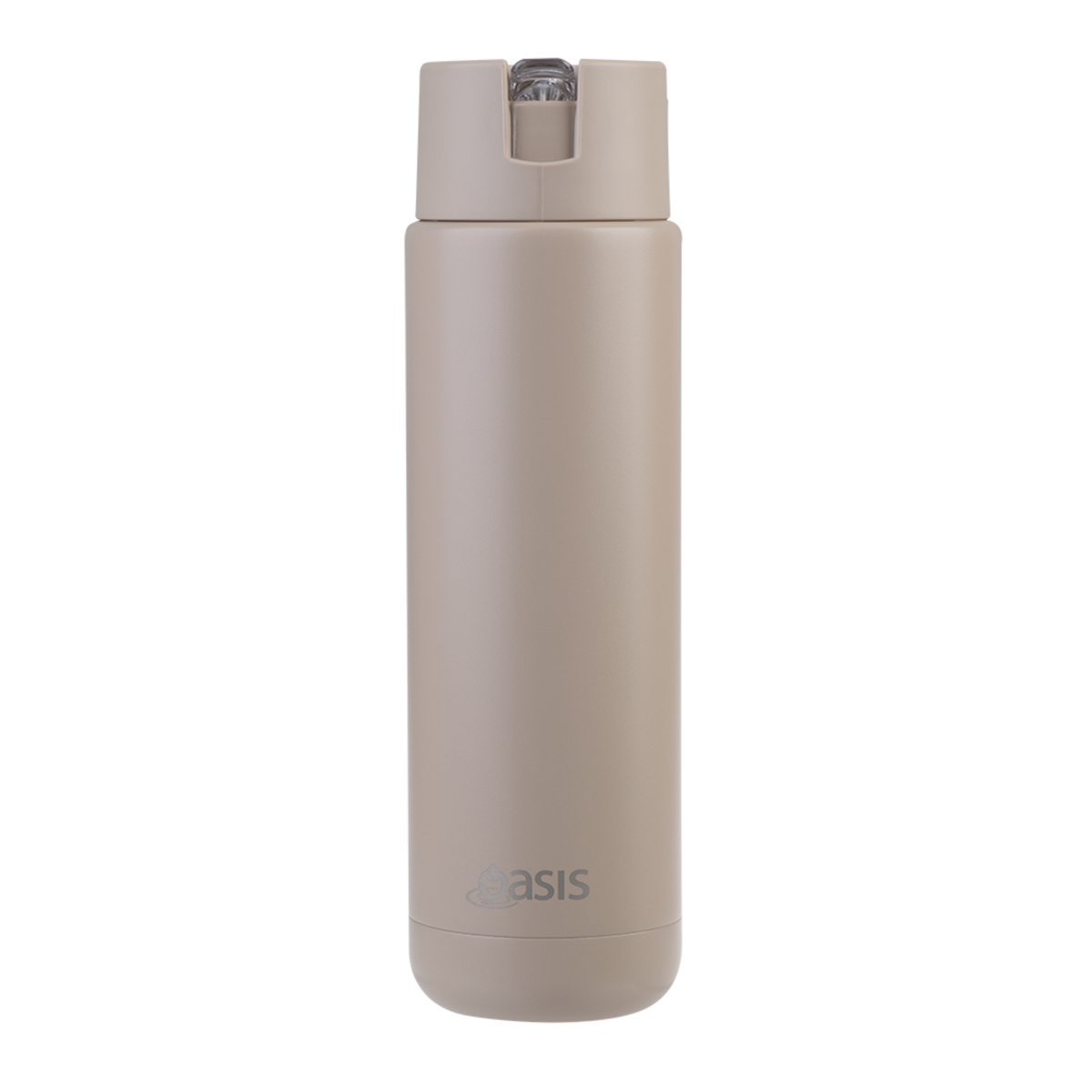 Oasis Ceramic Lines Stainless Steel Moda Drink Bottle- 700mL. Beige insulated bottle with 'OASIS' branding on a white background