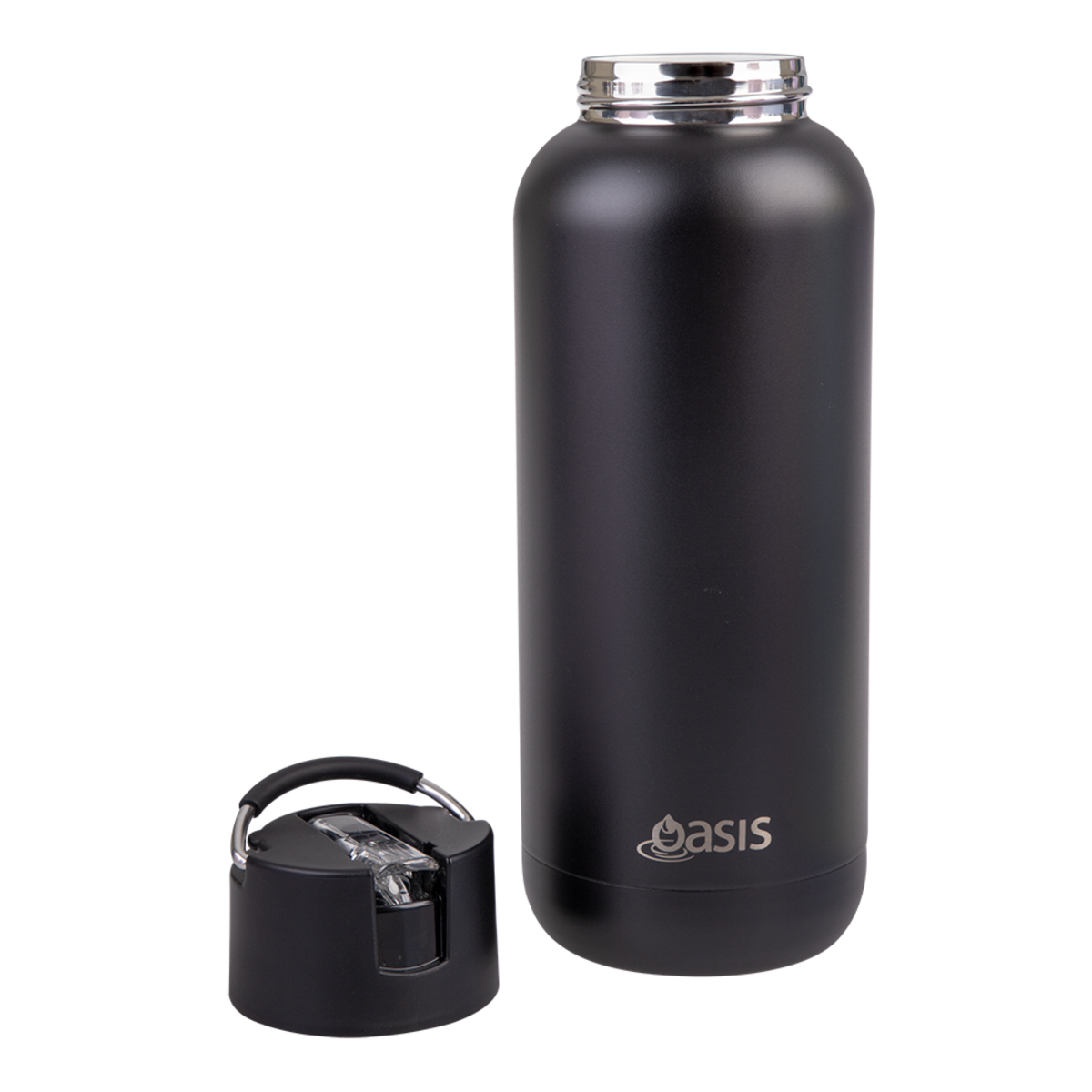 Oasis Ceramic Lined Stainless Steel Moda Drink Bottle- 1L. Set of Oasis brand water bottles in various colors on a white background