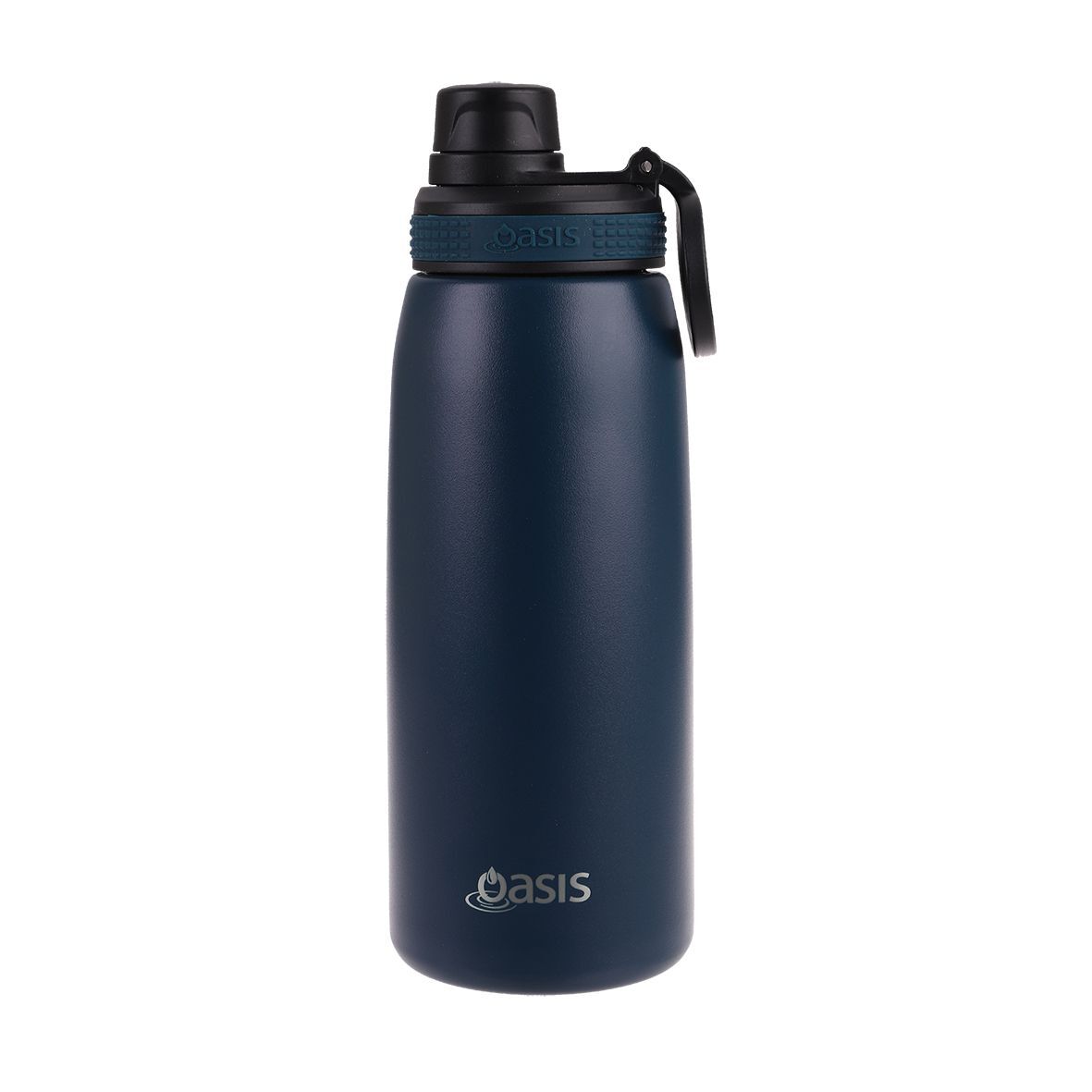 Oasis Stainless Steel Sports Bottle - 780ml. Navy blue water bottle with black cap on a white background