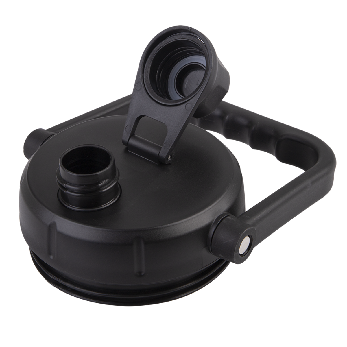 Oasis Stainless Steel Double Wall Insulated Jug w/ Carry Handle 3.8L. Black plastic lid with handle on a white background