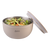 Oasis Stainless Steel 2.8 L Double Wall Salad Bowl with Lid. Beige stainless steel bowl with salad and a white lid on a white background, featuring the 'Oasis' brand.