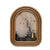 5×7″ Contemporary Arch Style Photo Frame. Wooden photo frame with a decorative interior featuring a vase and plants on a white background