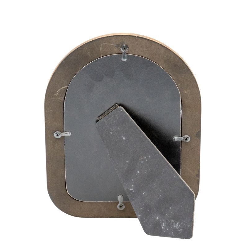 5×7″ Contemporary Arch Style Photo Frame. Metallic doorbell cover with a rectangular component on a white background