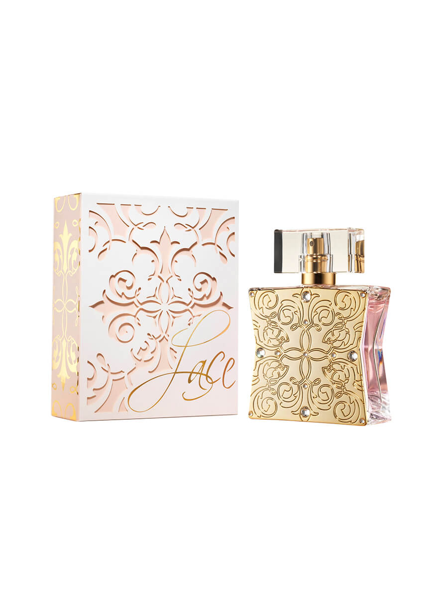 Tru Western Women's Lace Eau De Parfum product image showing the perfume bottle and packaging box with floral designs.