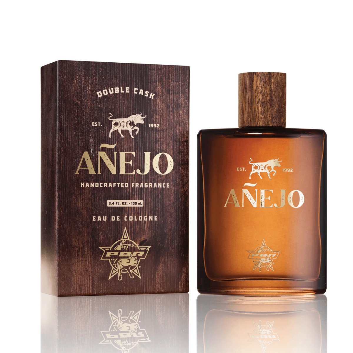 Tru Western Men's PBR Anejo Eau De Cologne. Anejo cologne bottle and packaging on a white background