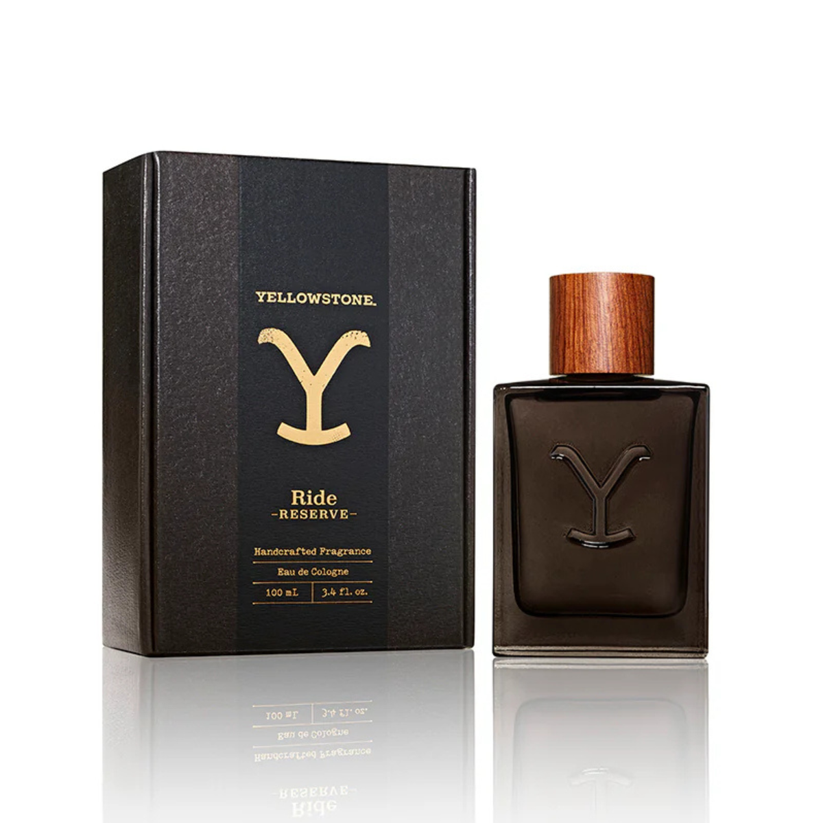 Tru Western Men's Yellowstone Ride Reserve Cologne. Yellowstone Ride Reserve cologne bottle and packaging on a white background