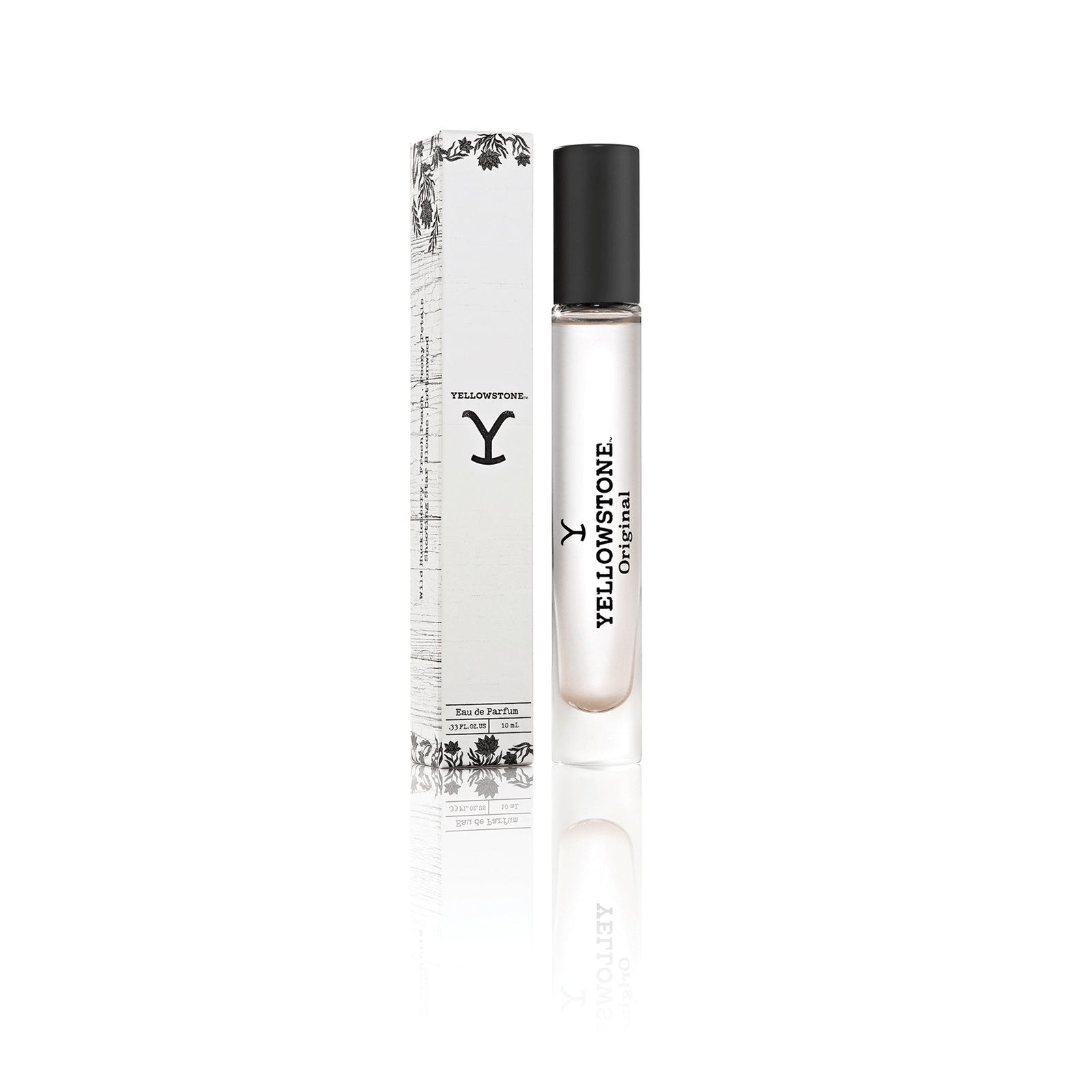 Yellowstone perfume bottle and packaging on a white background