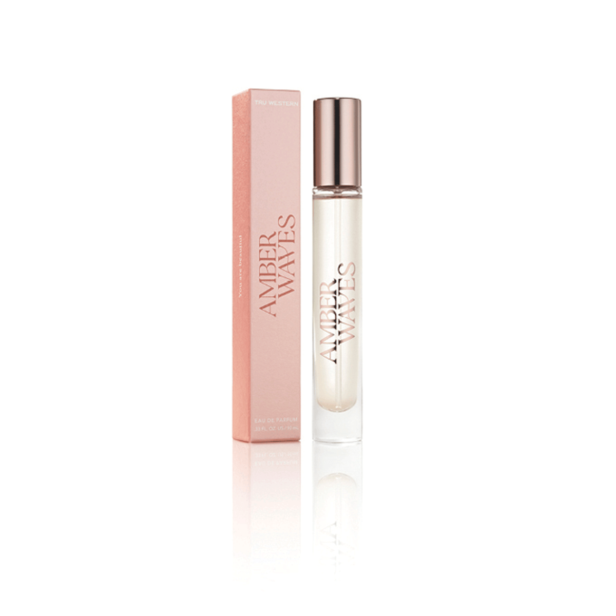 Amber Waves perfume bottle and packaging on a white background