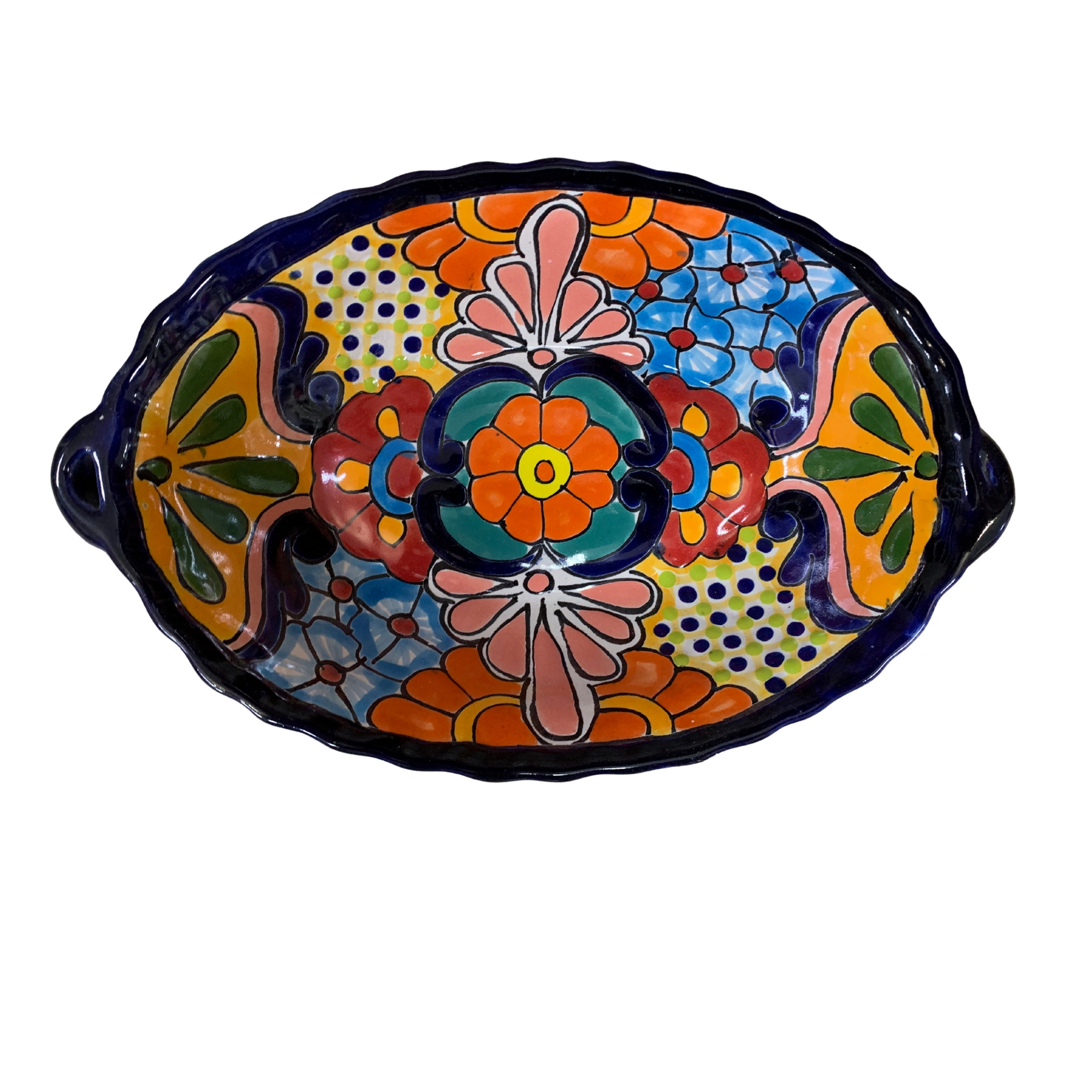 Talavera Bowl. Colorful ceramic dish with floral patterns on a white background