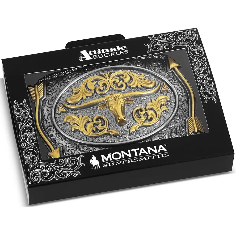 Montana Silversmiths Pointing West Longhorn Attitude Buckle Montana Silversmiths