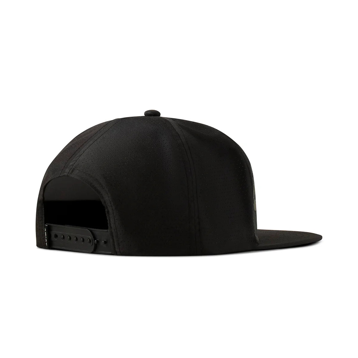 Ariat Men's Brushstroke Snap Back Cap. Black cap with camouflage pattern and brand logo on a white background