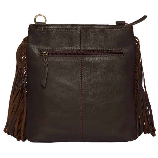 Women's Tooled Cowhide Bag with Fringe