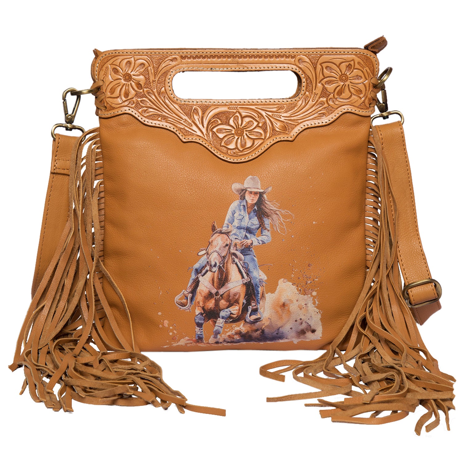 Women's Tooling Leather Sling Painted Handbag