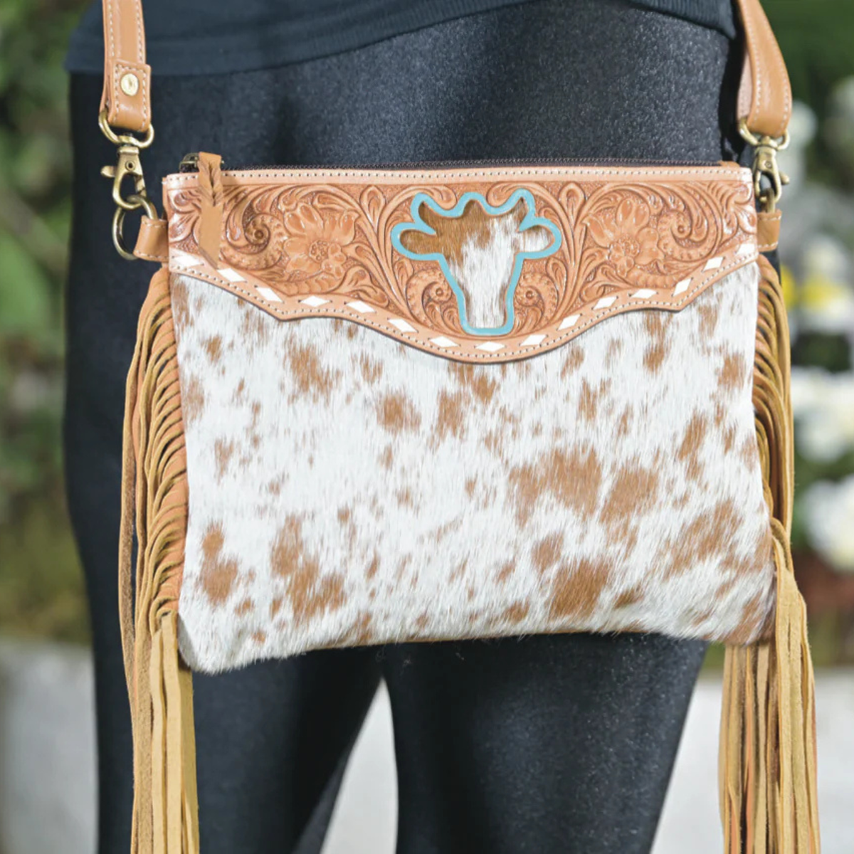 Women's Marbella Bullhead Cowhide Sling Bag with Fringes