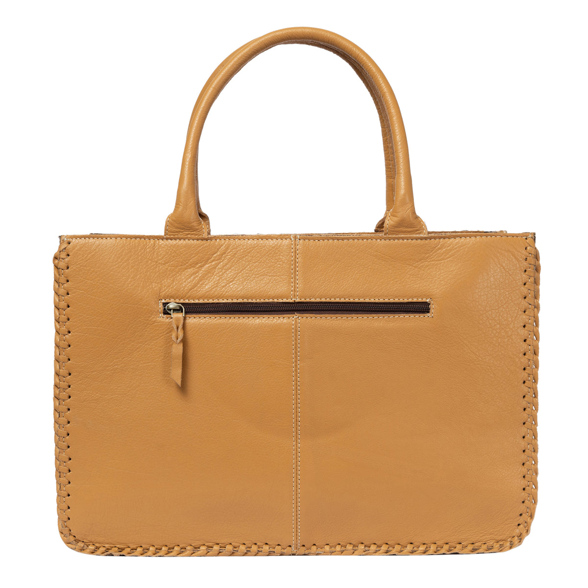 Sicily Tan Cowhide Big Bag with Tooled Cutwork