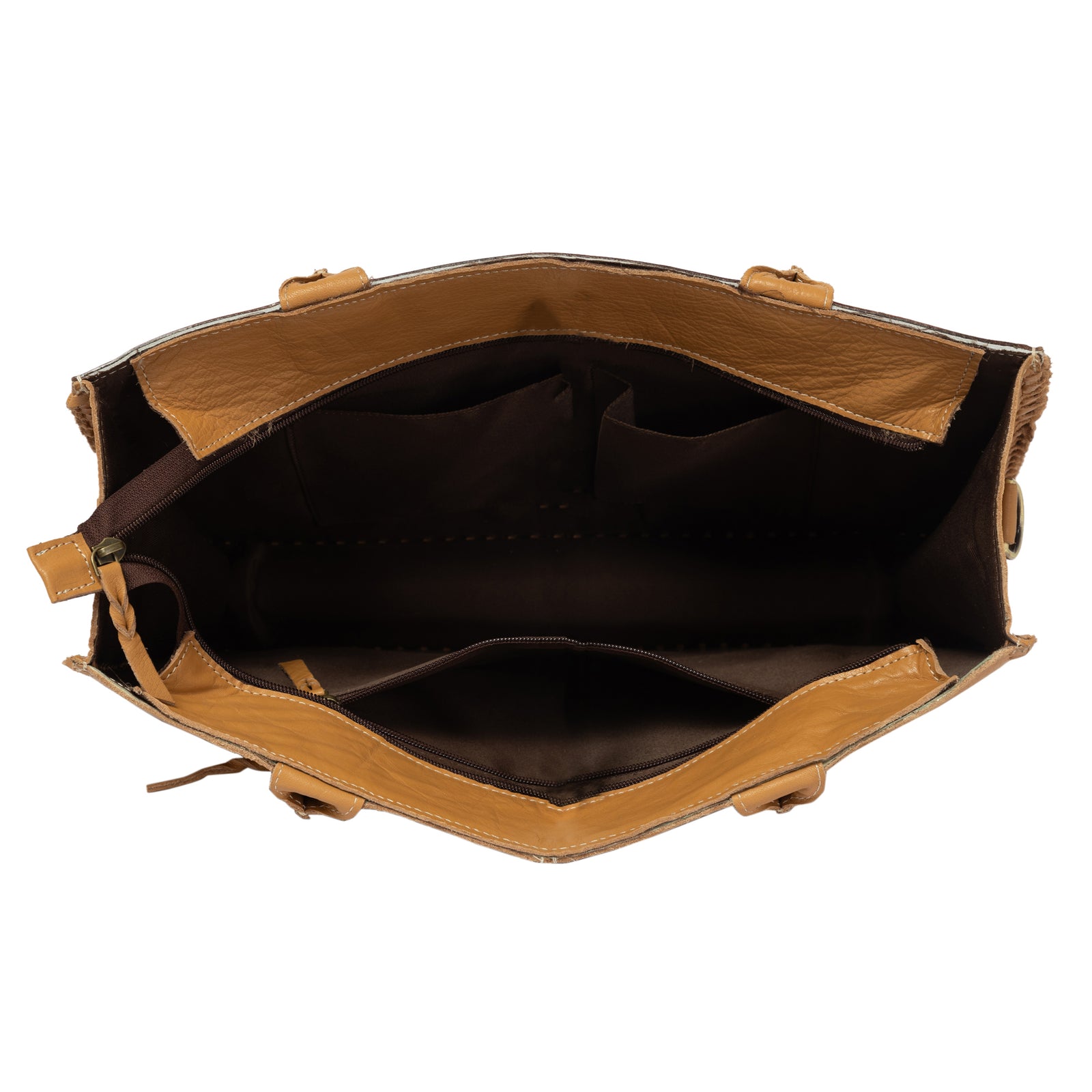 Sicily Tan Cowhide Big Bag with Tooled Cutwork