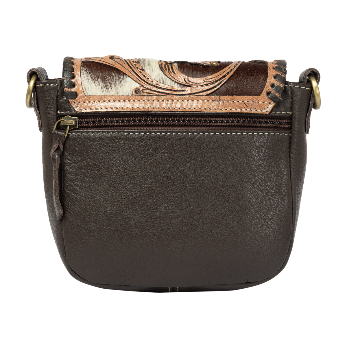 Catania Brown Cowhide Flap Bag with Tooled Cutwork
