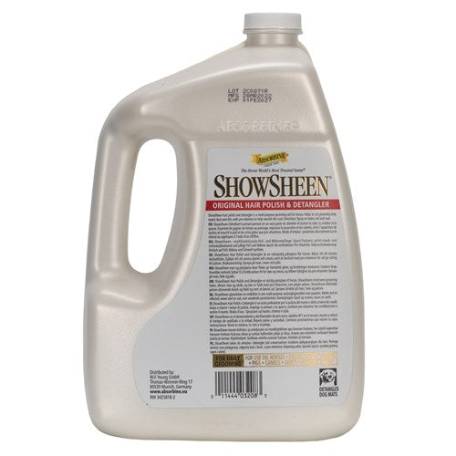 Absorbine Showsheen Hair Polish and Detangler 3.8L. ShowSheen hair polish bottle on a white background