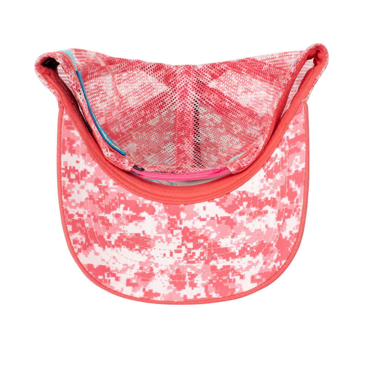 Pink camouflage pouch with mesh side on a white background