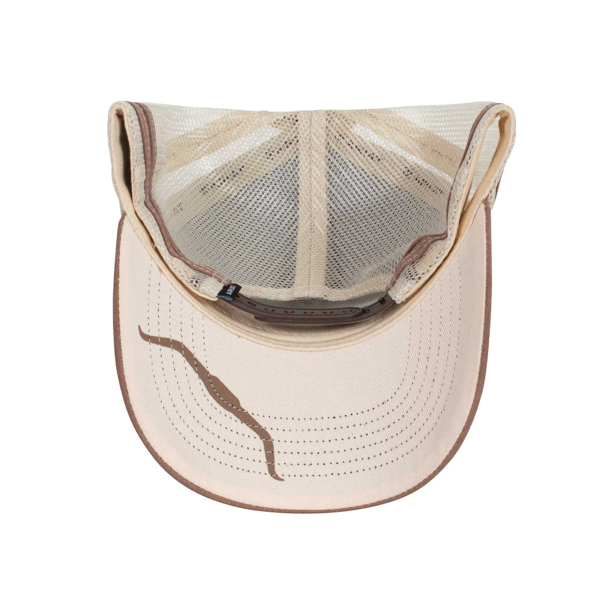 Beige mesh cap with brown accents on a white background