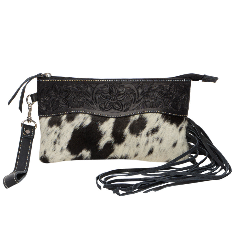 Salvador Tooling Leather Tassel Clutch