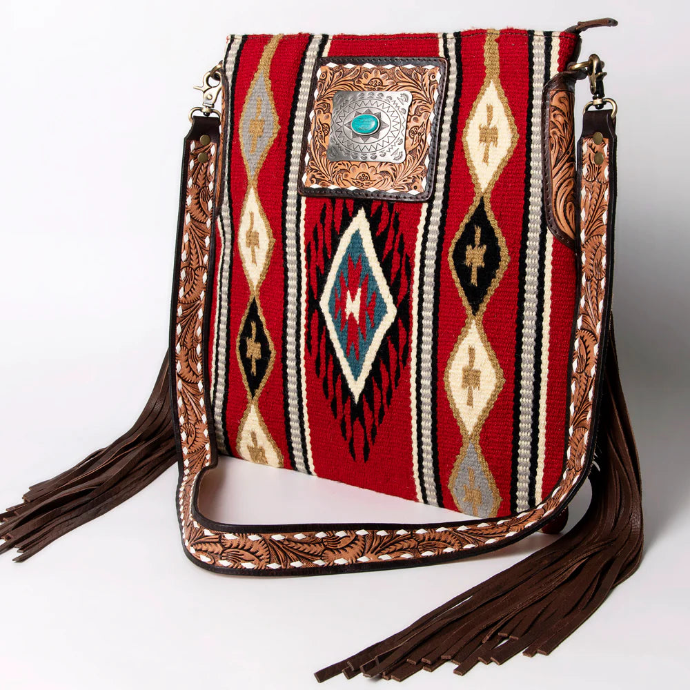 American Darling Red Navajo Saddle Blanket Fringed Crossbody Bag