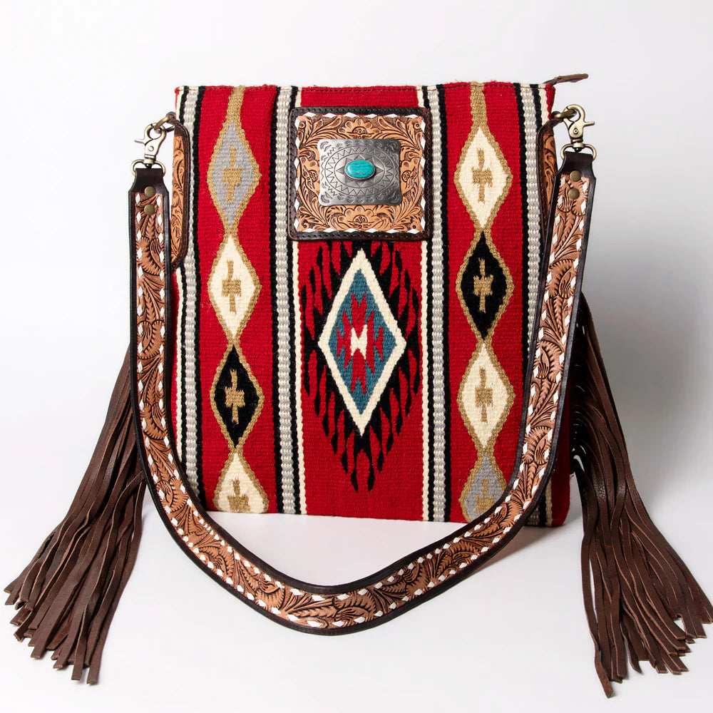 American Darling Red Navajo Saddle Blanket Fringed Crossbody Bag