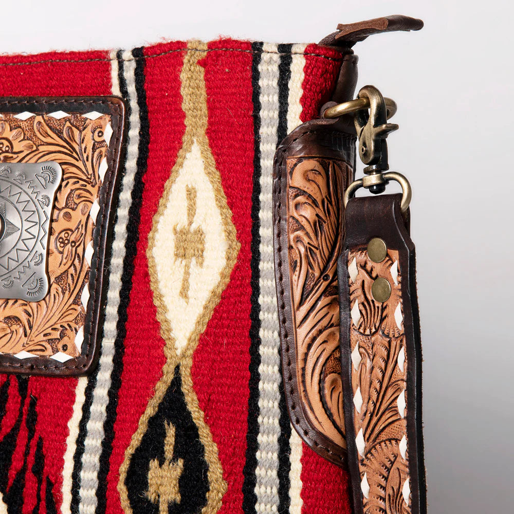 American Darling Red Navajo Saddle Blanket Fringed Crossbody Bag