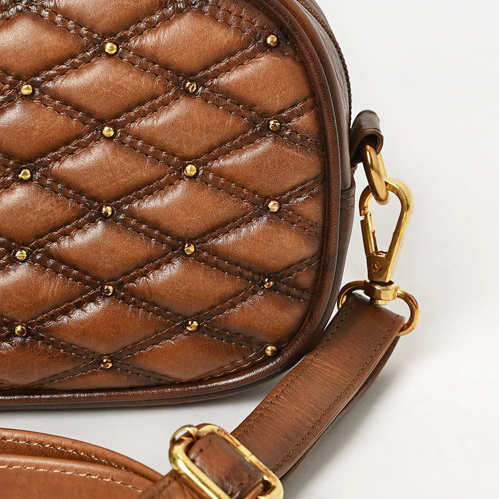 American Darling Western Crossbody Quilted Leather Oval Bag