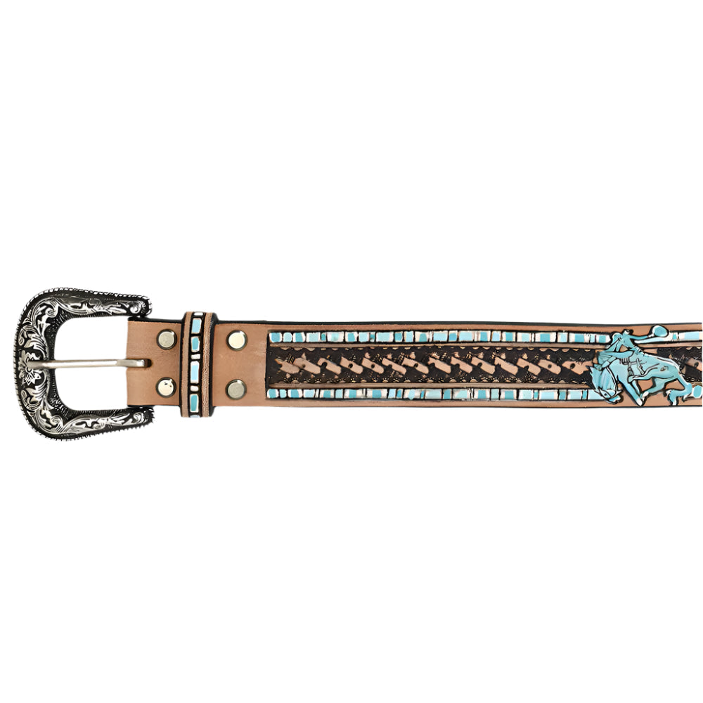 American Darling decorative western leather belt with intricate design on a white background