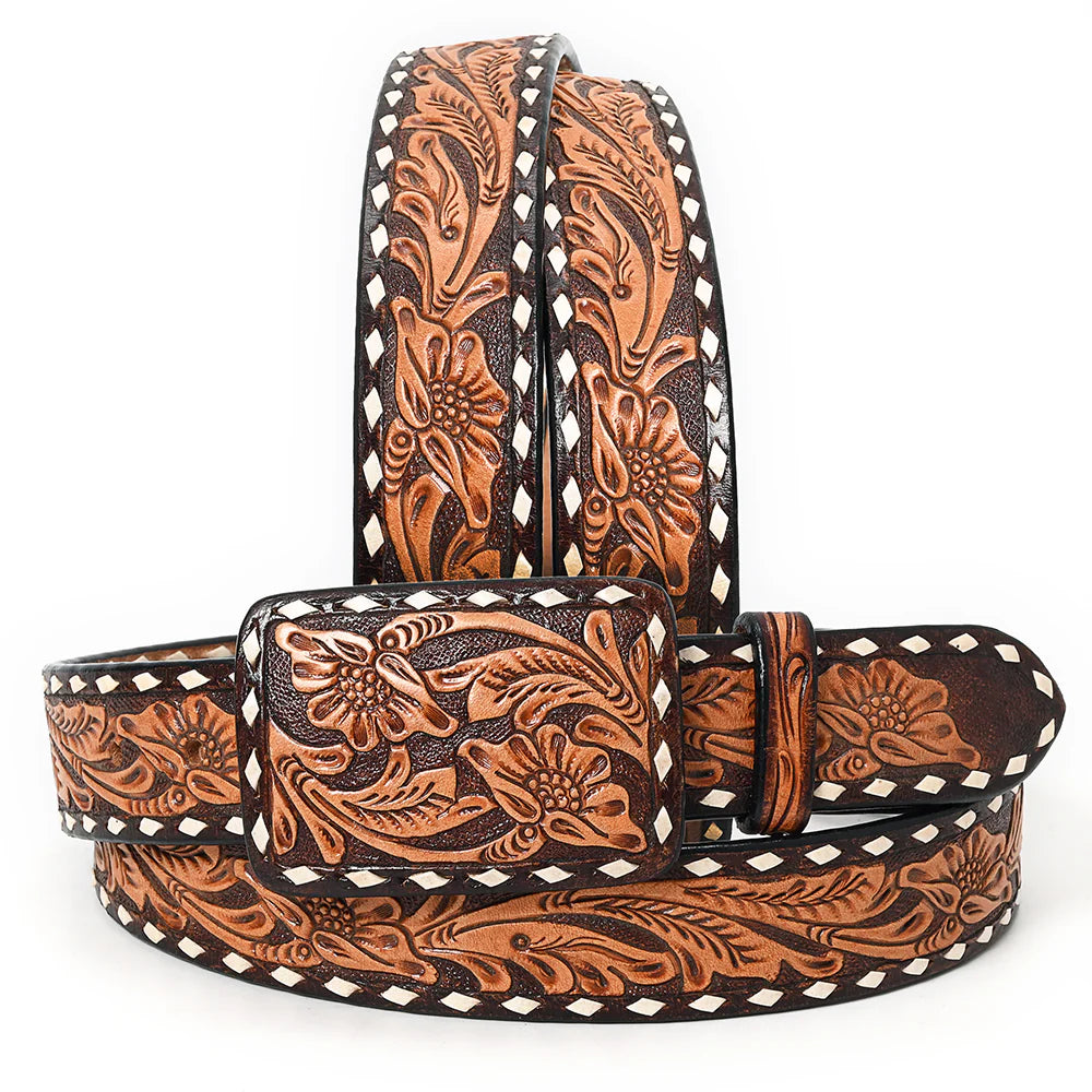 American Darling Women's Buck Stitched Tooled Belt