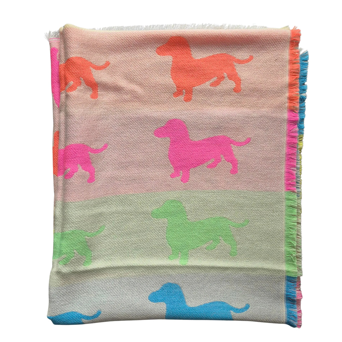 Blanket with colorful dachshund silhouettes on a white background